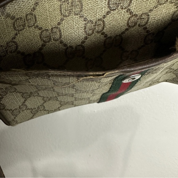 GUCCI Web Sherry Line GG Canvas Shoulder Bag PVC Leather Beige Green Vintage - Picture 12 of 15